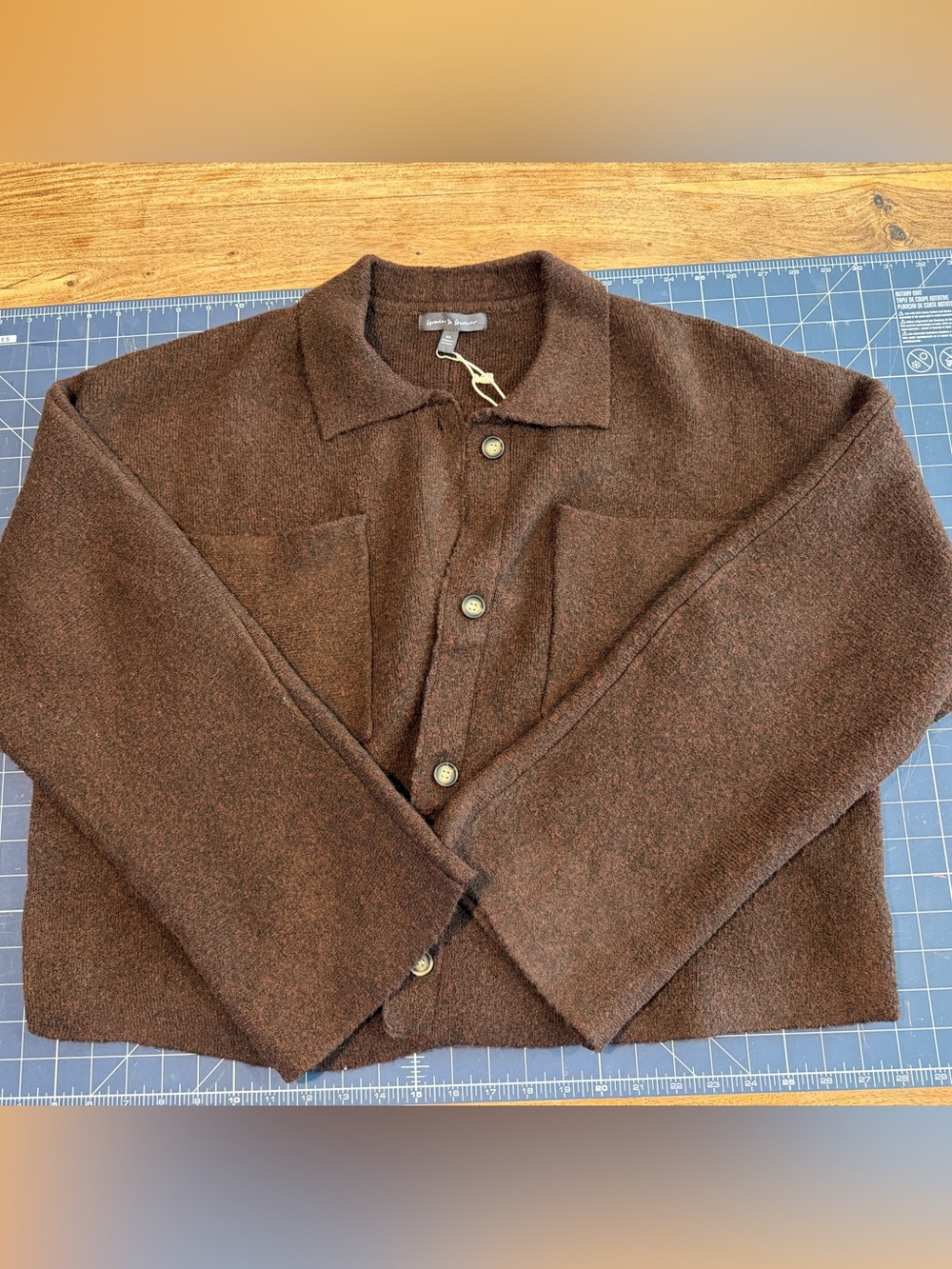 Grade & Gather Cozy Brown Button-Up Knit Jacket